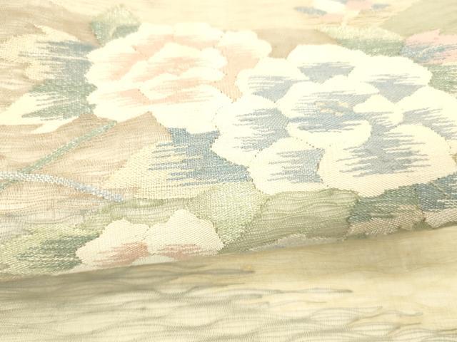 平和屋着物*夏物 太鼓柄袋帯 草花文 銀糸 正絹 逸品 DABC8970cm