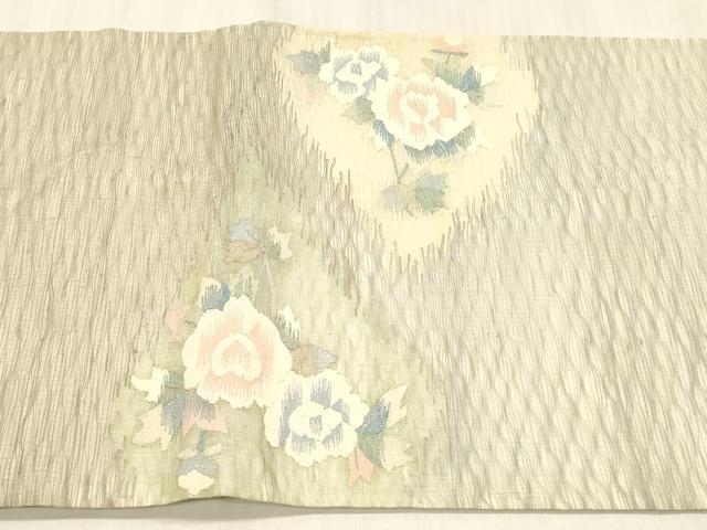平和屋着物*夏物 太鼓柄袋帯 草花文 銀糸 正絹 逸品 DABC8970cm