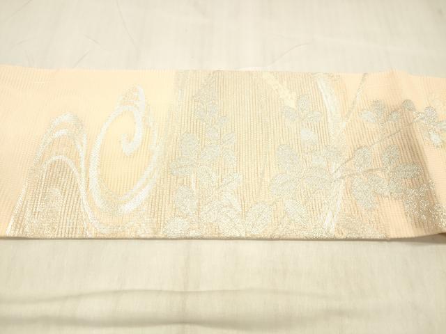 平和屋着物*夏物 九寸名古屋帯 流水籬草花文 銀糸 正絹 逸品 DABC8984cm