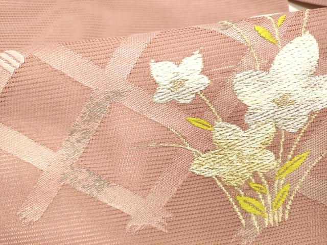 平和屋着物*夏物 九寸名古屋帯 籬草花文 金銀糸 正絹 逸品 DABC8989cm