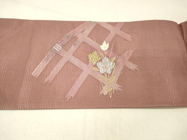平和屋着物*夏物 九寸名古屋帯 籬草花文 金銀糸 正絹 逸品 DABC8989cm