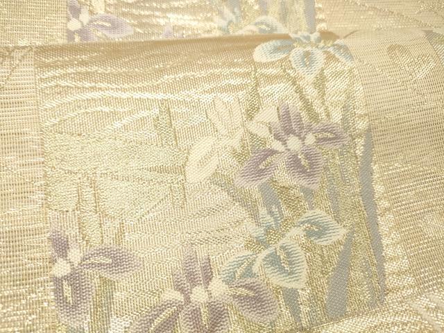平和屋着物*夏物 六通柄袋帯 色紙草花文 金銀糸 正絹 逸品 DABC8998cm