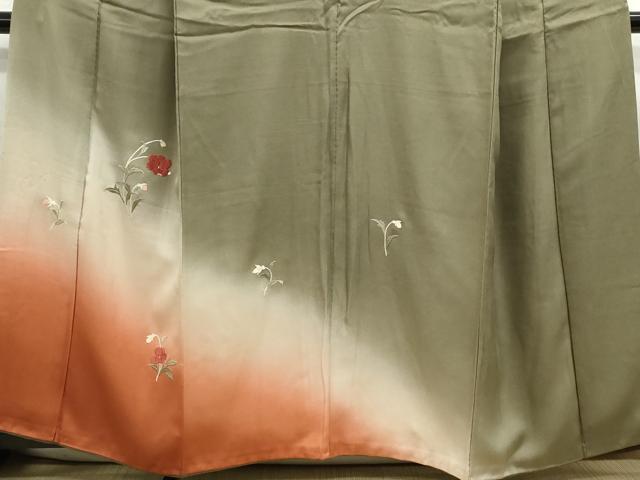平和屋着物■訪問着 総刺繍 草花文 暈し染め 金糸 正絹 逸品 DABC9001qa
