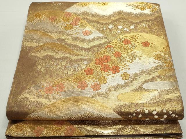 平和屋着物◎六通柄袋帯 唐織 重ね山花文 本漆箔 正絹 逸品 DABC9109qa