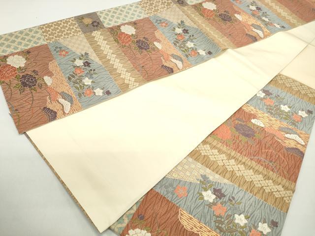 平和屋着物◎六通柄袋帯 唐織 横段花文 金糸 正絹 逸品 DABC9122qa