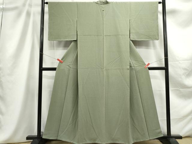 平和屋着物■上質な色無地 霞地紋 松葉色 正絹 逸品 DABC9247qa