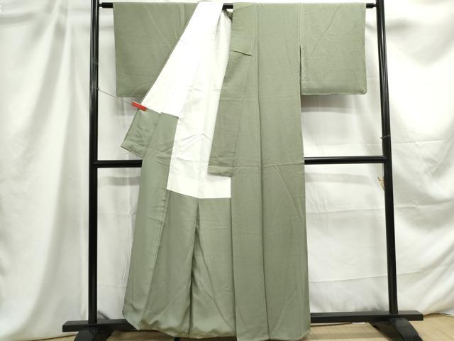 平和屋着物■上質な色無地 霞地紋 松葉色 正絹 逸品 DABC9247qa