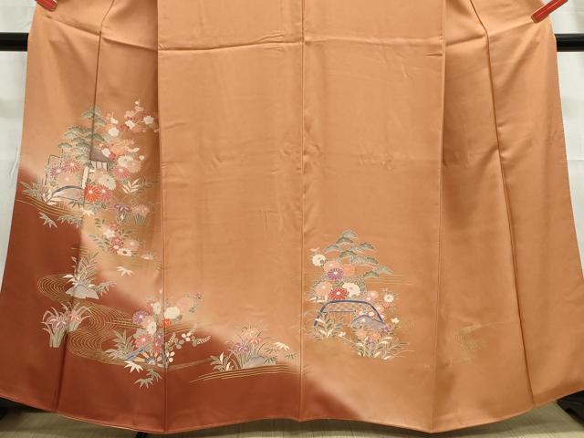 平和屋着物■訪問着 流水草花文 暈し染め 金彩 正絹 逸品 DABC9250qa