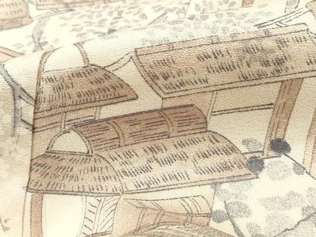 平和屋着物■上質な小紋 手描き 風景文 正絹 逸品 DABC9304qa