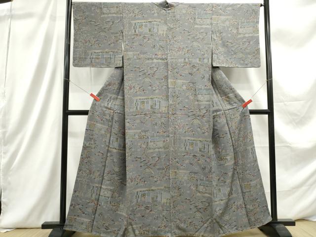 平和屋着物■上質な小紋 風景花文 正絹 逸品 DABC9315qa