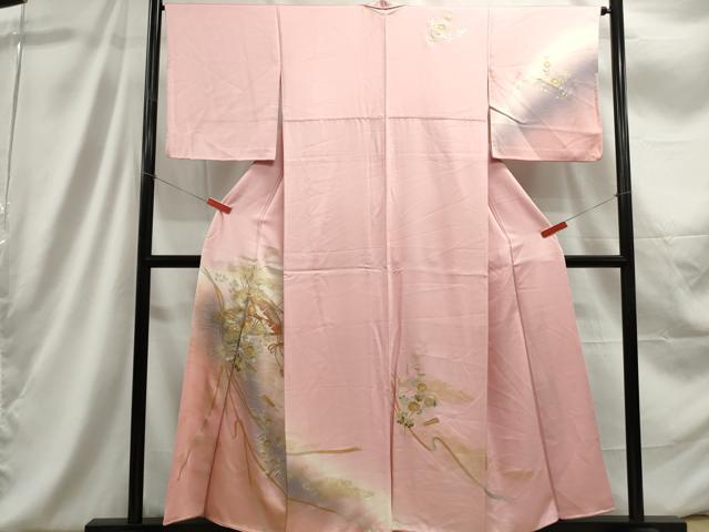 平和屋着物■訪問着 扇面飛鶴花文 暈し染め 金銀彩 正絹 逸品 DABC9322qa