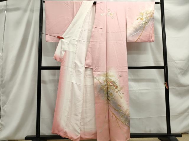 平和屋着物■訪問着 扇面飛鶴花文 暈し染め 金銀彩 正絹 逸品 DABC9322qa