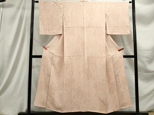 平和屋着物■上質なお召 幾何学切嵌地紋 宍色 正絹 逸品 DABC9333qa