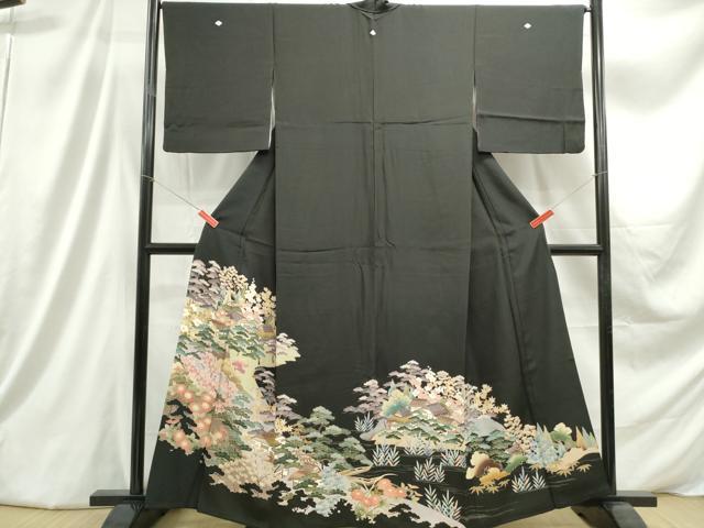 平和屋着物■豪華黒留袖 風景花文 松竹梅 銀彩 正絹 逸品 DABC9362qa