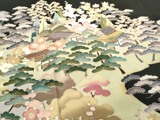 平和屋着物■豪華黒留袖 風景花文 松竹梅 銀彩 正絹 逸品 DABC9362qa