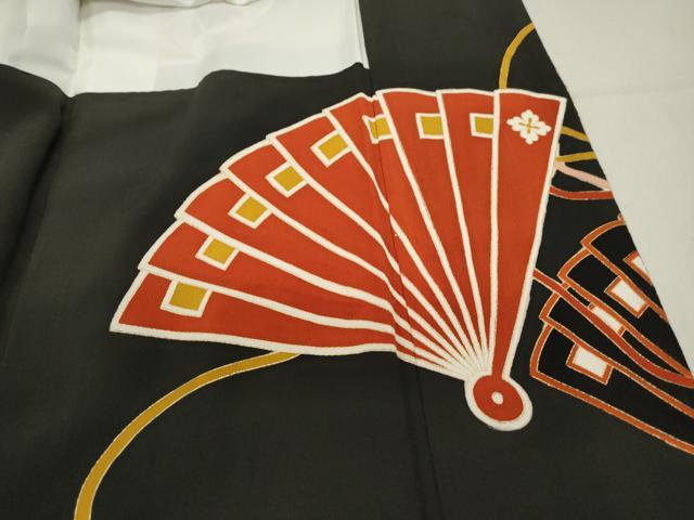 平和屋着物■豪華黒留袖 駒刺繍 檜扇文 金彩 正絹 逸品 DABC9369qa
