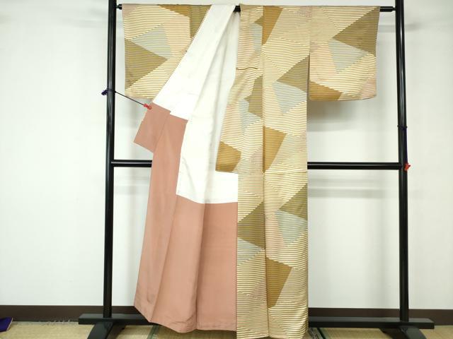 平和屋着物■上質な小紋 切嵌横段文 正絹 逸品 DABC9489qa