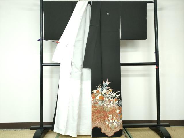 平和屋着物■豪華黒留袖 作家物 駒刺繍 鴛鴦花文 金彩 正絹 逸品 DABC9509qa