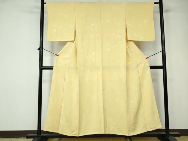 平和屋着物■上質な色無地 流水花地紋 淡黄色 正絹 逸品 DABC9512qa