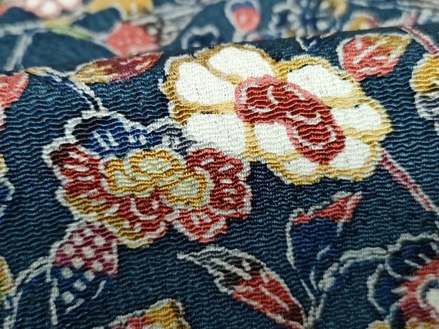 平和屋着物■上質な小紋 扇面花文 鬼しぼ縮緬 正絹 逸品 DABC9518qa