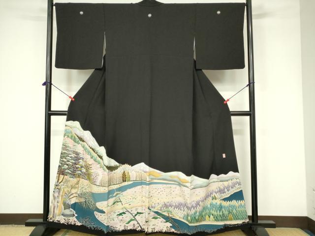 平和屋着物■豪華黒留袖 友禅 作家物 風景文 正絹 逸品 DABC9539qp