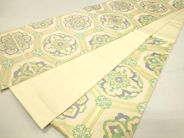 平和屋着物◎六通柄袋帯 亀甲花文 金糸 正絹 逸品 DABC9592qp