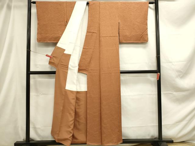平和屋着物■上質な色無地 芝地紋 赤朽葉色 正絹 逸品 DABC9639qp