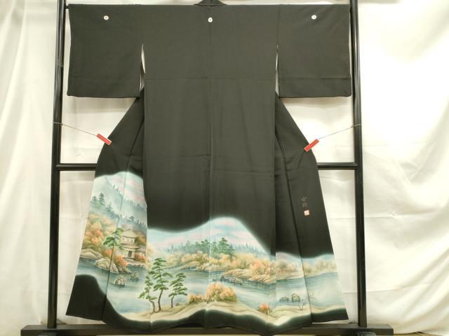 平和屋着物■豪華黒留袖 作家物 手描き 風景松文 暈し染め 正絹 逸品 DABC9647qp