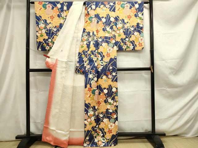 平和屋着物■訪問着 駒刺繍 毘沙門亀甲花文 金通し地 正絹 逸品 DABC9649qp