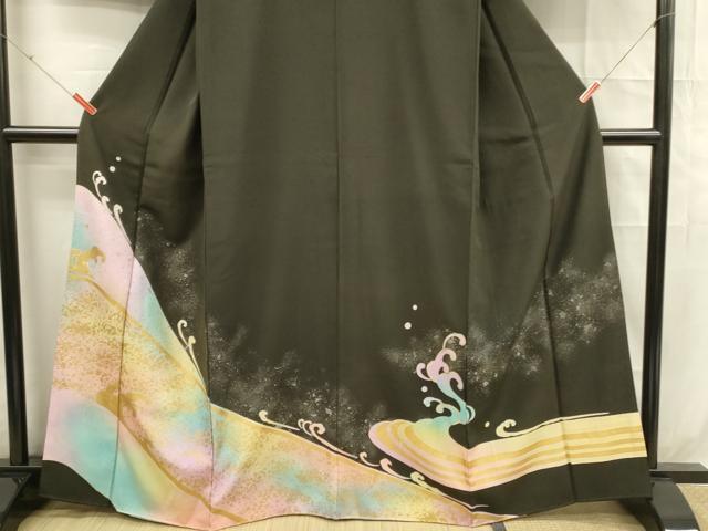平和屋着物■豪華黒留袖 立波文 金銀彩 正絹 逸品 DABC9694qp