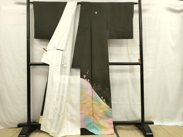 平和屋着物■豪華黒留袖 立波文 金銀彩 正絹 逸品 DABC9694qp
