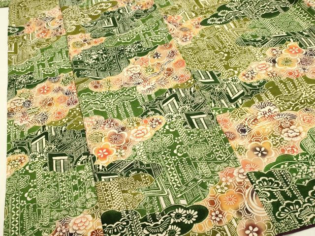 平和屋着物■上質な小紋 型染 雲取り花松文 鬼しぼ縮緬 正絹 逸品 DABC9695qp