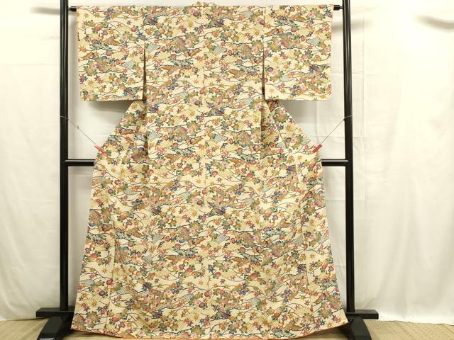 平和屋着物■訪問着 型染 流水花文 正絹 逸品 DABC9703qp