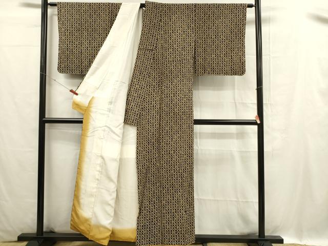 平和屋着物■上質な小紋 幾何学文様 黒地 正絹 逸品 DABC9707qp