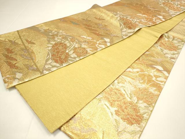 平和屋着物◎六通柄袋帯 飛鶴花文 金糸 正絹 逸品 DABC9798qp