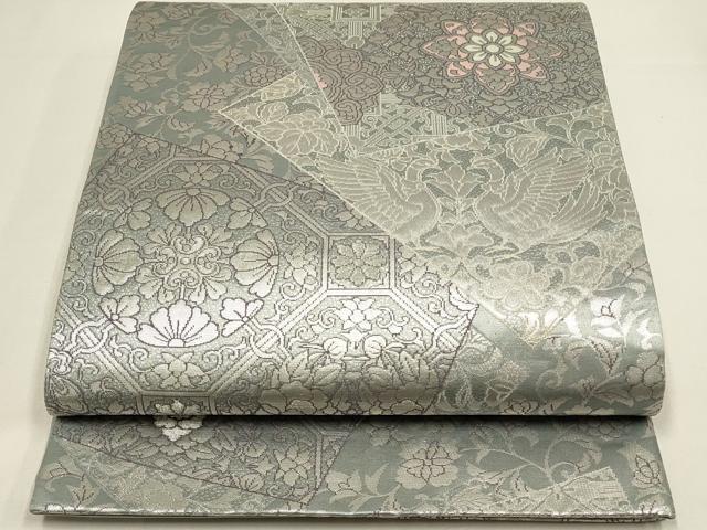 平和屋着物◎六通柄袋帯 鳳凰更紗花文 銀糸 正絹 逸品 DABC9807qp