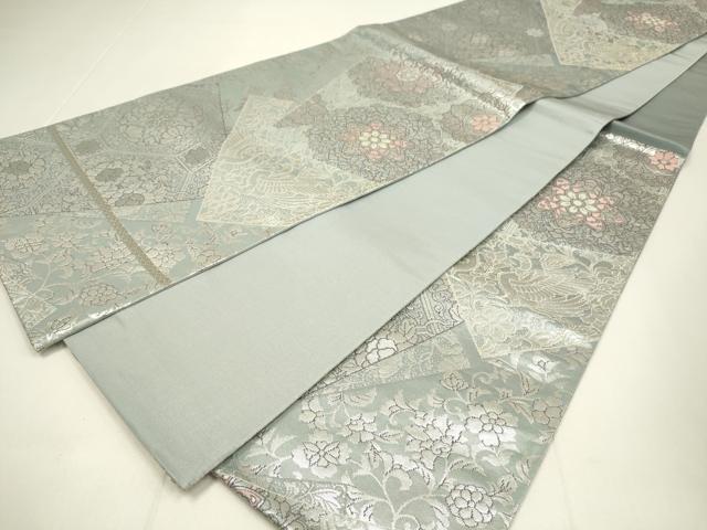 平和屋着物◎六通柄袋帯 鳳凰更紗花文 銀糸 正絹 逸品 DABC9807qp