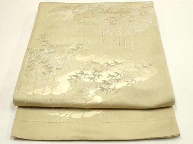 平和屋着物◎六通柄袋帯 笹竹文 金糸 正絹 逸品 DABC9832qp