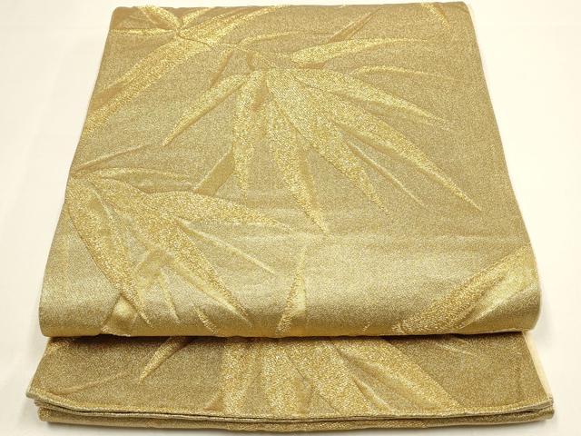 平和屋着物◎六通柄袋帯 笹竹文 金糸 正絹 逸品 DABC9834qp