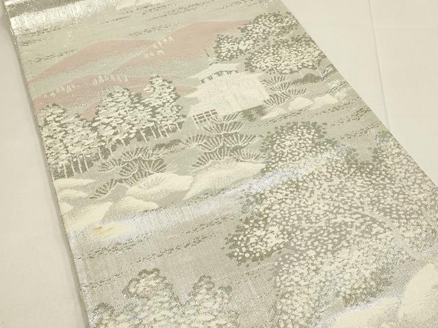 平和屋着物◎佐賀錦 六通柄袋帯 風景文 銀糸 正絹 逸品 DABC9836qp