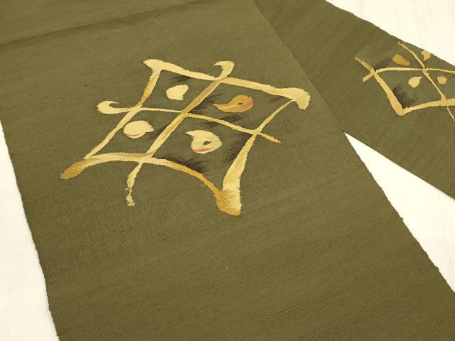 平和屋着物◎八寸名古屋帯 紬地 すくい織 幾何学文 正絹 逸品 DABC9840qp