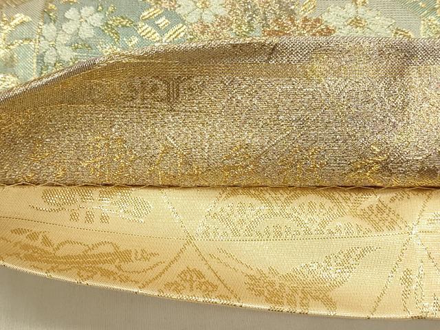 平和屋着物◎両方向 全通柄袋帯 唐織 扇絵色紙草花文 六歌仙色紙文 金糸 正絹 逸品 DABC9850qp