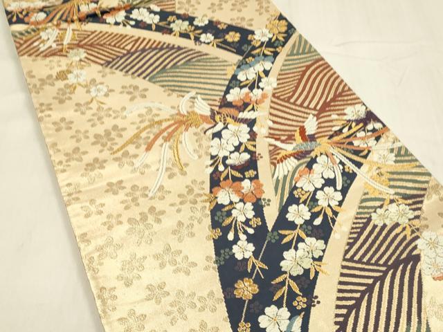 平和屋着物◎六通柄袋帯 唐織 花鳥文 金糸 正絹 逸品 DABC9851qp