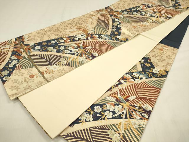 平和屋着物◎六通柄袋帯 唐織 花鳥文 金糸 正絹 逸品 DABC9851qp