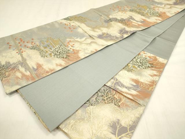 平和屋着物◎六通柄袋帯 風景文 金糸 正絹 逸品 DABC9852qp