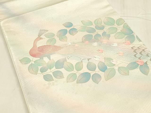 平和屋着物◎六通柄袋帯 刺繍 孔雀文 金銀彩 正絹 逸品 DABC9890qp