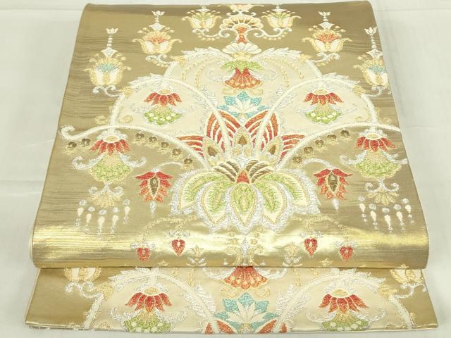 平和屋着物●六通柄袋帯　市松花丸文　金銀糸　やまと誂製　正絹　逸品　DABA1737ps 平和屋着物◎六通柄袋帯 風景文 純銀乃彩 王朝錦 金銀糸 正絹 逸品