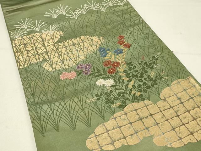 平和屋着物◎西陣 六通柄袋帯 唐織 草花文 金糸 正絹 逸品 DABC9960qp