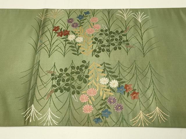 平和屋着物◎西陣 六通柄袋帯 唐織 草花文 金糸 正絹 逸品 DABC9960qp