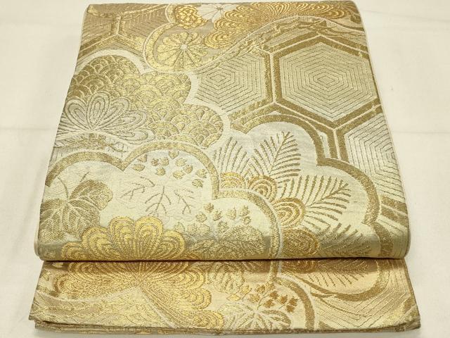平和屋着物◎六通柄袋帯 花松文 金糸 正絹 逸品 DABC9969qp